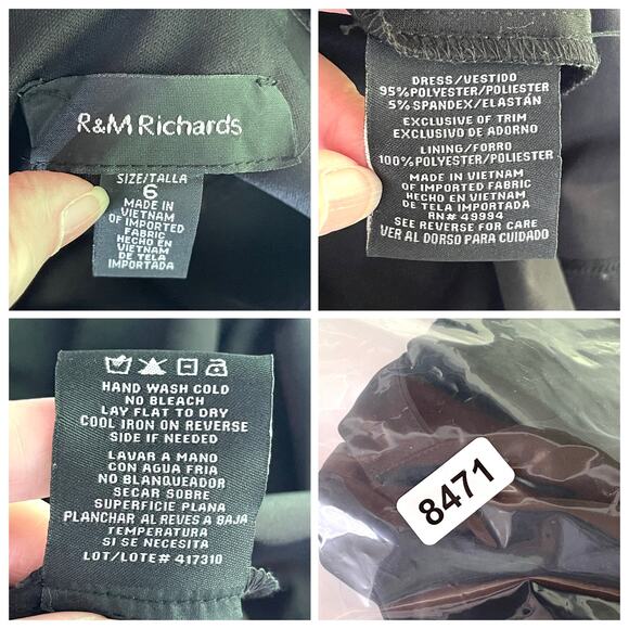 R & M Richards Cold Shoulder Rhinestone Brooch Gown Maxi Dress Sz 6 Black Split - Picture 13 of 13